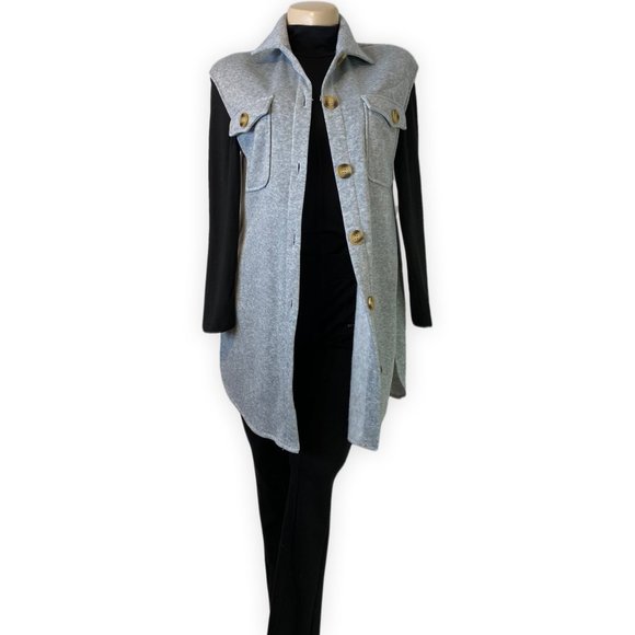 Light Gray Flap Pocket Vest Coat - Picture 1 of 8